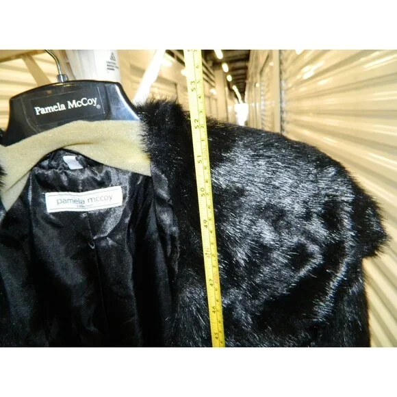 Pamela McCoy Collection Black Faux Fur Long Coat Size L 52" Long With Tags New - Picture 5 of 16